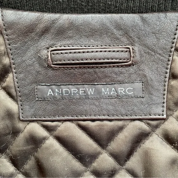 Andrew Marc Chocolate Brown Leather Moto Jacket Men’s Large Quilted Lining - Picture 5 of 13